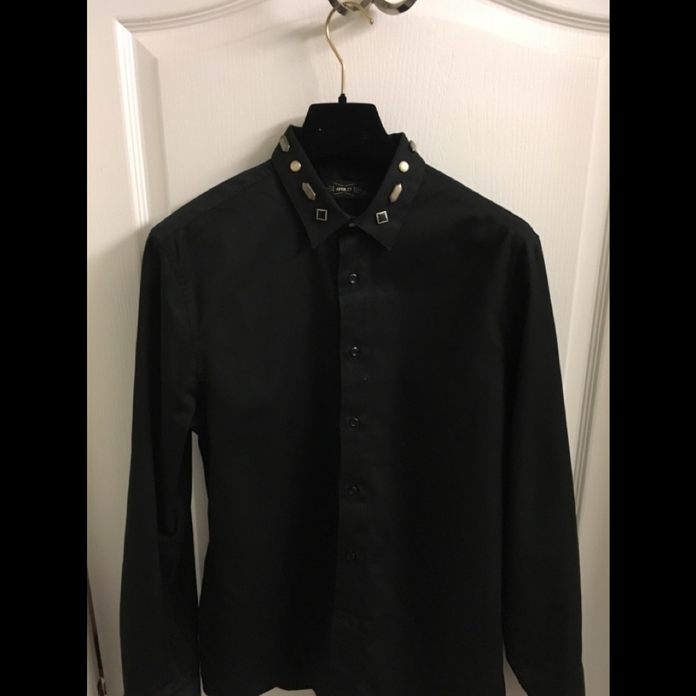 April 77  Slim Fit Shirt With Embellished Collar
